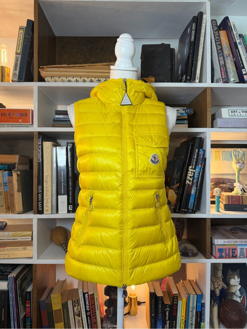 Moncler Women's Yellow Quilted Down Vest with Hood